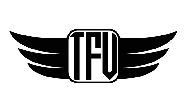 TFV three Letter wing minimalist creative concept icon eagle symbol professional black and white logo design, Vector template