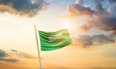 Foto op Plexiglas Saudi Arabia national flag cloth fabric waving on the sky - Image © Faraz