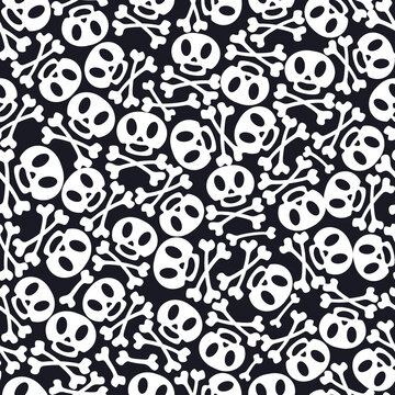 Vector Day of the dead holiday skulls pattern cartoon style for dia de los muartes flyer, Halloween party, traditional mexican wallpaper. Illustration 10 eps
