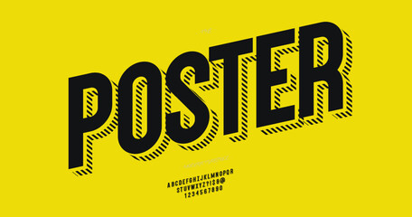 Vector poster font 3d bold style modern typography for infographics, motion graphics, video, promotion, decoration, logotype, party poster, t shirt, book, animation, banner, game, printing. 10 eps