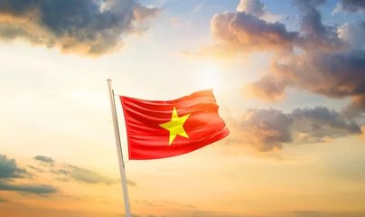 Deurstickers Vietnam national flag cloth fabric waving on the sky - Image © Faraz