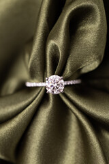 Diamond Wedding Ring Green Fabric - obrazy, fototapety, plakaty