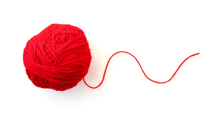 Ball with red yarn and thin rope isolated on white - 519210919