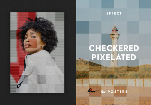 Checkered Pixelate Poster Photo Effect Mockup
