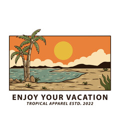 summer paradise enjoy your vacation hand-drawn retro vintage style.  T-shirts, posters, and other uses.