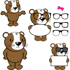 chibi hamster kid cartoon billboard and glasses pack illustration in vector format