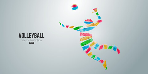 Abstract silhouette of a volleyball player on white background. Volleyball player man hits the ball. Vector illustration