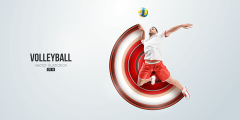 Realistic silhouette of a volleyball player on white background. Volleyball player man hits the ball. Vector illustration © Yevheniia