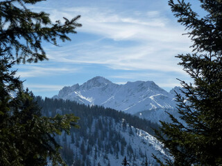 Winter hiking tour to Pleisenspitze mountain, Tyrol, Austria