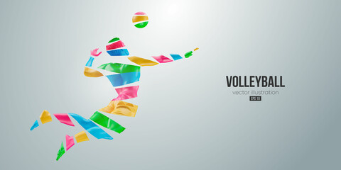 Abstract silhouette of a volleyball player on white background. Volleyball player man hits the ball. Vector illustration