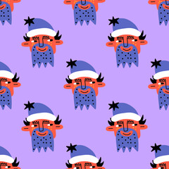 square vector seamless pattern-christmas santa claus.1970 good vibes.Funky and groovy 1960 psychedelic new year.Vibrant winter party.Crazy smiley santa character.Retro funny christmas holiday ornament