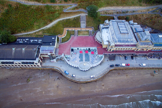 aerial view of South Bay Beach and Scarborough Spa,
 Scarborough,  North Yorkshire England