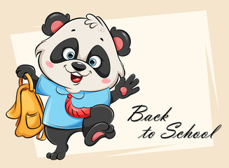 Back to school. Cute Panda going to school