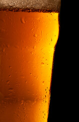 Beer bubbles in a mug, close-up image with space for text.