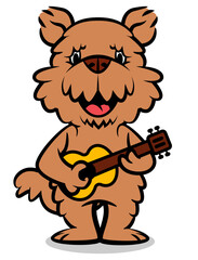 Cartoon illustration of Cute Airedale Terrier Dog playing guitars, best for sticker, logo, and mascot with pet themes for kids