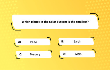 A template of questions and answer options for a quiz on a yellow background. Test, exam, questions for a TV show. Vector illustration of EPS10