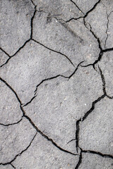 Obraz premium Cracks and defects of the ground surface close-up. Geological damage to the earth's surface, cracks in the earth, top view.