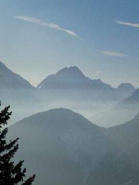 Winter hiking tour to Pleisenspitze mountain, Tyrol, Austria