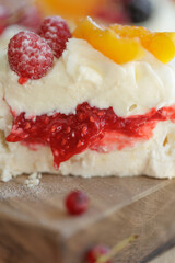 Dessert Pavlova. Delicious and beautiful breakfast. High quality photo