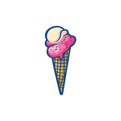 Pink ice cream in the waffle cone. Vector flat outline icon. Cartoon style illustration for sticker and t shirt design. flat logo design