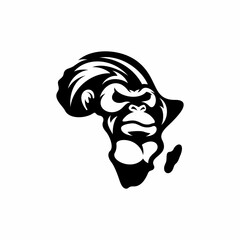 Africa map and Gorilla Animal Logo Design icon. isolated on white background. Vector illustration. Logo designs template	