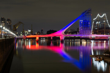 Fototapeta na wymiar night photography of puente de la mujer by santiago calatrava Buenos Aires, Argentina