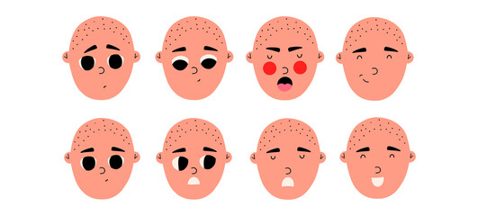 Set of portraits of emotional baby boy. Different moods. Vector illustration in flat style