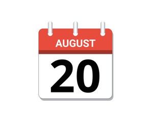 August, 20th calendar icon vector, concept of schedule, business and tasks
