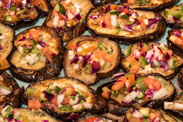 Delicious sliced aubergines and grilled with seasonings