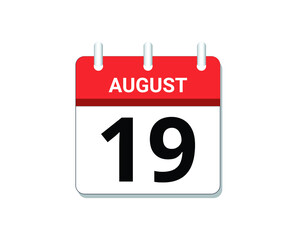August, 19th calendar icon vector, concept of schedule, business and tasks
