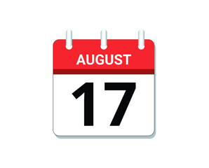 August, 17th calendar icon vector, concept of schedule, business and tasks
