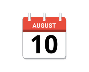 August, 10th calendar icon vector, concept of schedule, business and tasks
