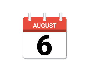 August, 6th calendar icon vector, concept of schedule, business and tasks