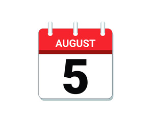 August, 5th calendar icon vector, concept of schedule, business and tasks