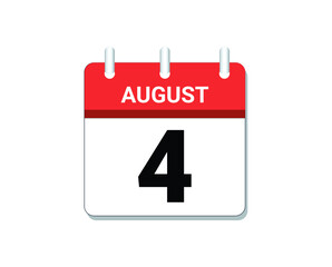 August, 4th calendar icon vector, concept of schedule, business and tasks
