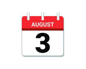 August, 3rd calendar icon vector, concept of schedule, business and tasks