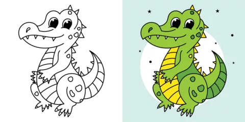 Fotobehang Hand-drawn outline animals alligator illustration cartoon character vector coloring page for kids © StockDesigner360