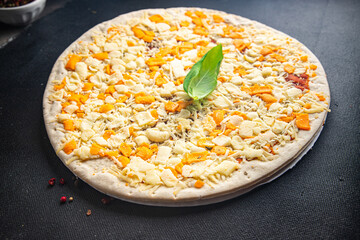 cheesy pizza 4 types of cheese fresh dish healthy meal food snack diet on the table copy space food background rustic top view