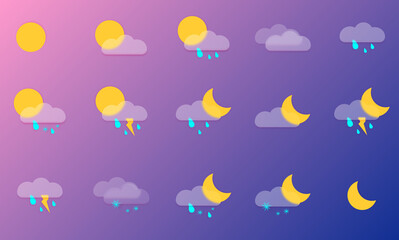 weather icons from day to night in glass morphism style
