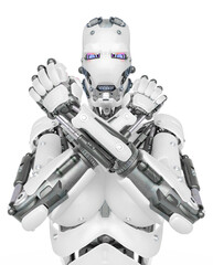 Obraz na płótnie Canvas cyborg girl is doing a power love pose on white background