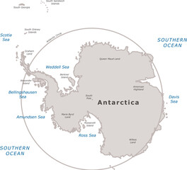 Antarctica political map on white background