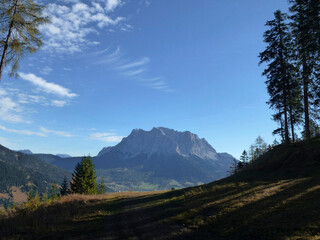 Hiking tour to Pleisspitze mountain, Zugspitze mountain view, Tyrol, Austria