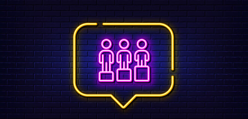 Neon light speech bubble. Equity culture line icon. Equality sign. Gender diversity symbol. Neon light background. Equity glow line. Brick wall banner. Vector