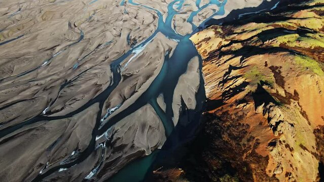 Drone Flight Over Hvannagil Estuary And Canyon