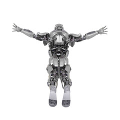 master robot is free like a bird in white background rear view