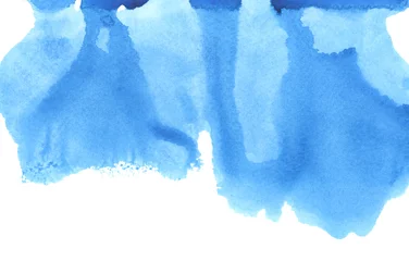 Kussenhoes Abstract watercolor and acrylic flow blot smear painting. Blue  Color canvas monotype texture horizontal background. © Liliia