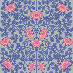 Floral vintage seamless pattern, retro wallpapers. Enchanted Vintage Flowers. Arts and Crafts movement inspired. Design for wrapping paper, wallpaper, fabrics and fashion clothes. Vector illustration