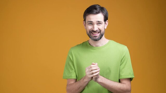 Funky guy pleading dream wish isolated bright color background