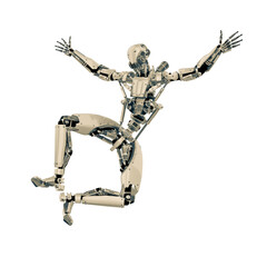 super robot is giving a happy jump