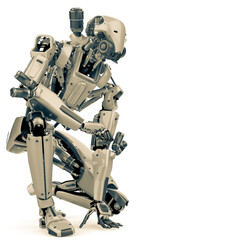 super robot is kneeling side view with copy space